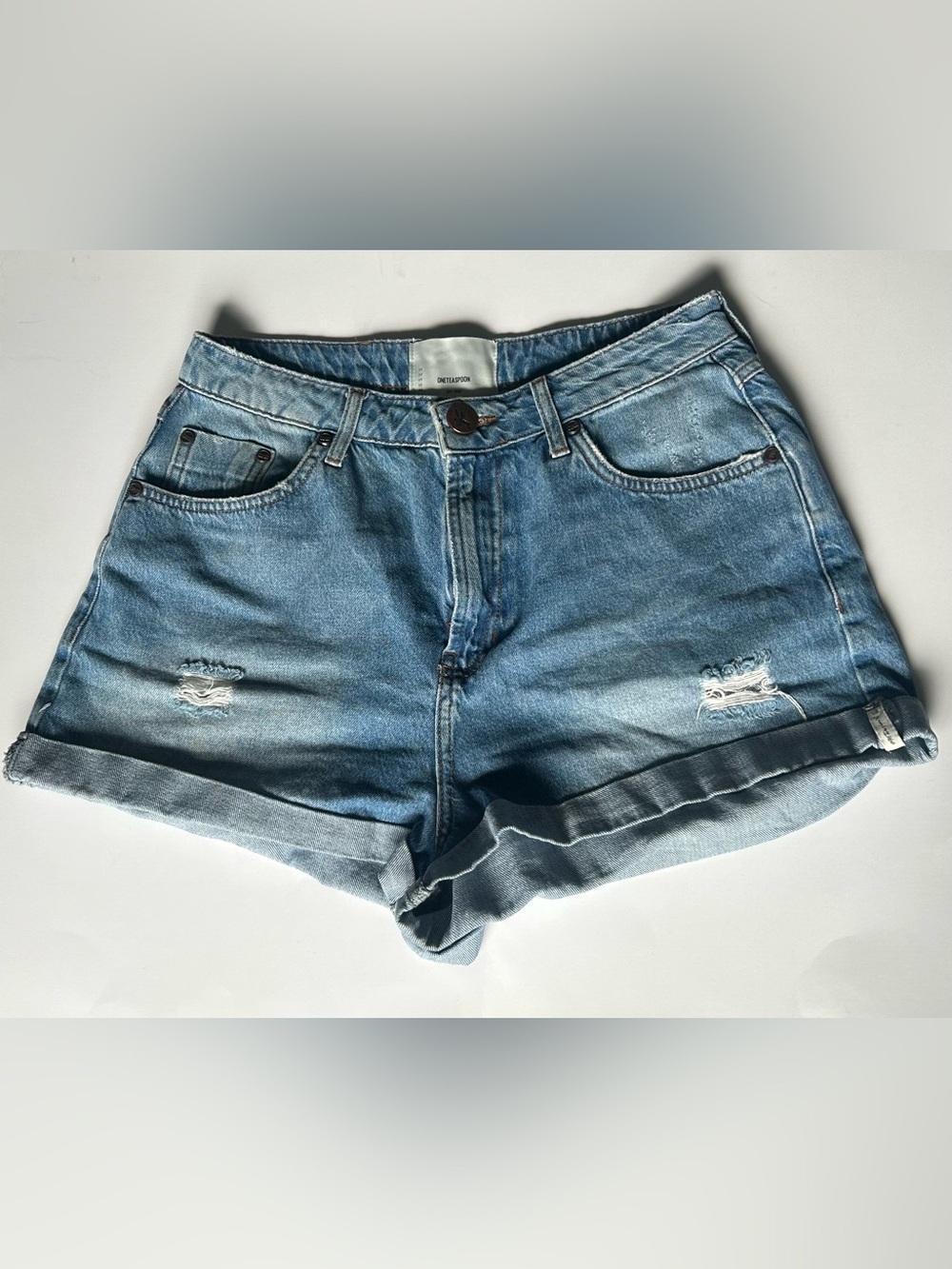 One Teaspoon Light Blue Distressed Denim Jean Shorts